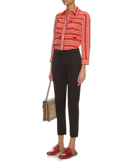 Red loafers shop with fur